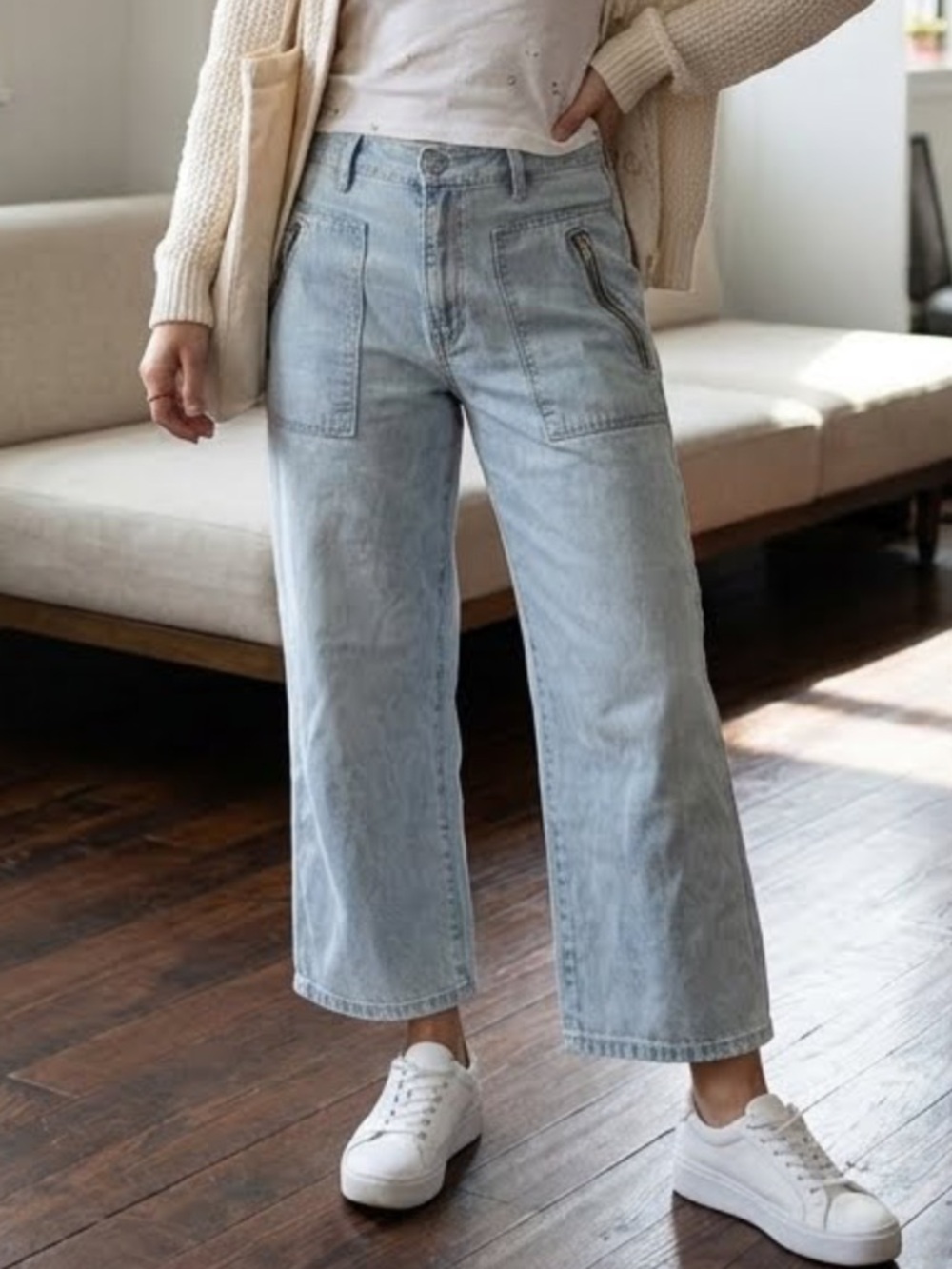 Abercrombie & Fitch Light Blue Cropped Wide-Leg Jeans